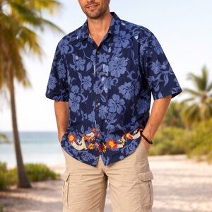 Hilo Hattie Blue Floral Dragon Shirt